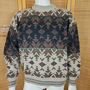 The Italian Sweater Mens XL Aztec Print Wool Blend Mock Neck Vintage Pullover